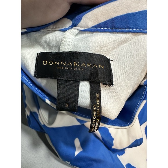 Donna Karan Women's Halter-Neck Sleeveless Midi Blue/White Dress 2 Silk - Picture 6 of 8